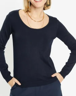 Galeries Lafayette Pulls|Pull en Maille fine Fya col rond bleu marine