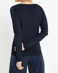 Galeries Lafayette Pulls|Pull en Maille fine Fya col rond bleu marine