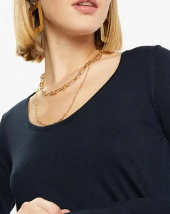 Galeries Lafayette Pulls|Pull en Maille fine Fya col rond bleu marine