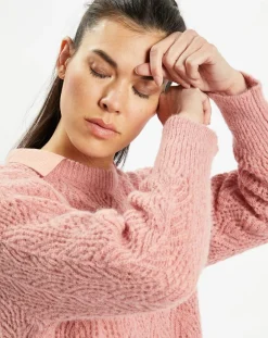 Galeries Lafayette Pulls|Pull en Maille pointelle mousseuse vieux rose