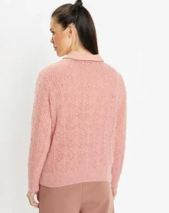 Galeries Lafayette Pulls|Pull en Maille pointelle mousseuse vieux rose