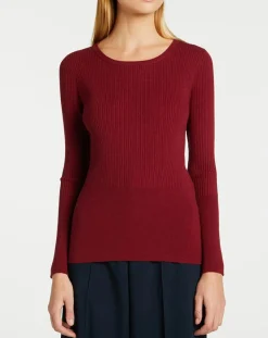 Galeries Lafayette Pulls|Pull en Maille stretch Franck ajusté bordeaux