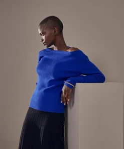 Rodier Pulls|Pull Ezia, col bateau côtelé bleu outremer