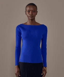 Rodier Pulls|Pull Ezia, col bateau côtelé bleu outremer