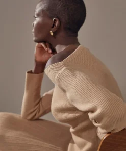 Rodier Pulls|Pull Ezia, col bateau côtelé marron moka