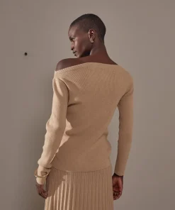 Rodier Pulls|Pull Ezia, col bateau côtelé marron moka