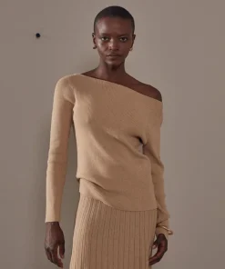 Rodier Pulls|Pull Ezia, col bateau côtelé marron moka