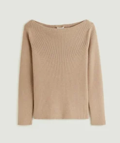 Rodier Pulls|Pull Ezia, col bateau côtelé marron moka