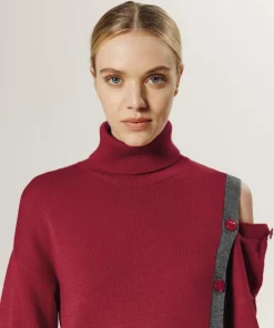 Rodier Pulls|Pull Fleurette 100% laine bicolore boutons rouge