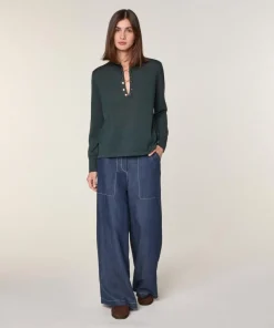 Rodier Pulls|Pull Freyja 100% Laine chaine col V vert de gris