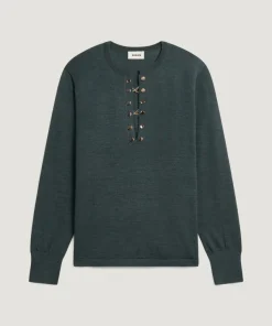 Rodier Pulls|Pull Freyja 100% Laine chaine col V vert de gris