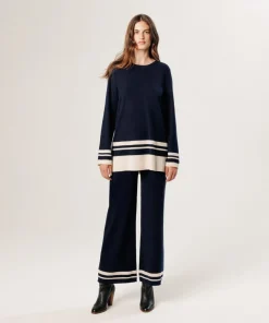 Rodier Pulls|Pull Giuliana rayures inférieures bleu nuit