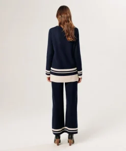 Rodier Pulls|Pull Giuliana rayures inférieures bleu nuit