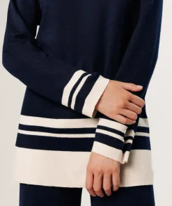 Rodier Pulls|Pull Giuliana rayures inférieures bleu nuit