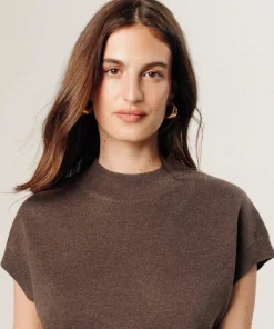 Rodier Pulls|Pull Iphigénie manches courtes col montant marron havane