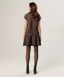 Rodier Pulls|Pull Iphigénie manches courtes col montant marron havane