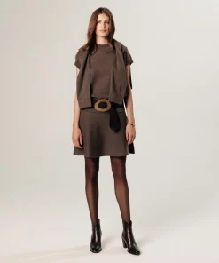 Rodier Pulls|Pull Iphigénie manches courtes col montant marron havane