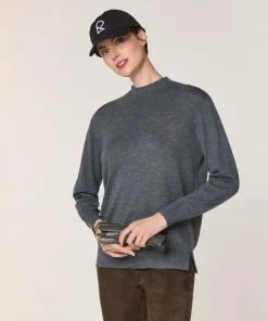 Rodier Pulls|Pull Jeanne-Françoise 100% laine col montant Cotelé gris plomb