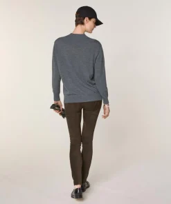 Rodier Pulls|Pull Jeanne-Françoise 100% laine col montant Cotelé gris plomb