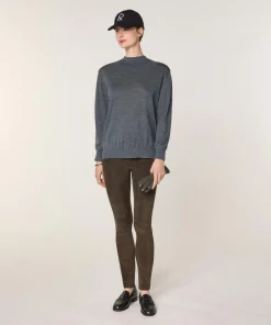 Rodier Pulls|Pull Jeanne-Françoise 100% laine col montant Cotelé gris plomb