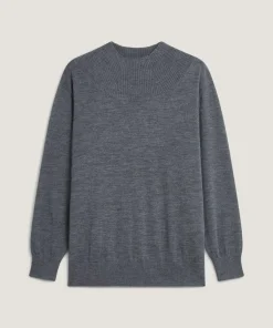 Rodier Pulls|Pull Jeanne-Françoise 100% laine col montant Cotelé gris plomb