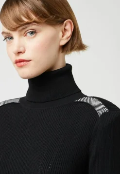 Rodier Pulls|Pull Jeanne-Élise col roulé motifs épaules noir