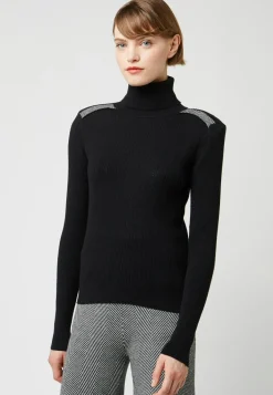 Rodier Pulls|Pull Jeanne-Élise col roulé motifs épaules noir