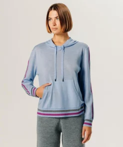 Rodier Pulls|Pull Jocelyne 100% laine capuche tricolore bleu ciel
