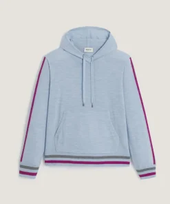 Rodier Pulls|Pull Jocelyne 100% laine capuche tricolore bleu ciel