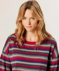 Rodier Pulls|Pull Joy 100% laine col bateau rayé rose fuchsia