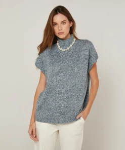 Rodier Pulls|Pull Julie-Annacoll roulé sans manches bleu