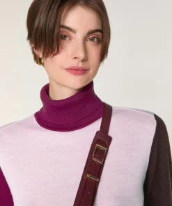 Rodier Pulls|Pull Klarys 100% Laine col roulé multicolore rose pâle