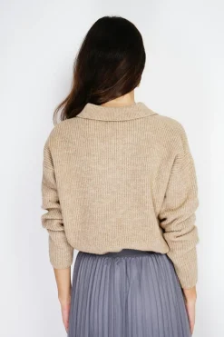 Assuili Pulls|Pull large en Cachemire mélangé col polo désert