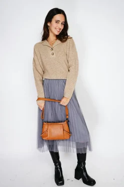 Assuili Pulls|Pull large en Cachemire mélangé col polo désert