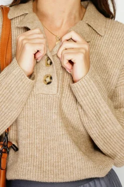 Assuili Pulls|Pull large en Cachemire mélangé col polo désert