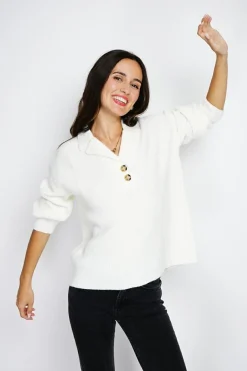 Assuili Pulls|Pull large en Cachemire mélangé col polo naturel