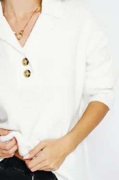 Assuili Pulls|Pull large en Cachemire mélangé col polo naturel