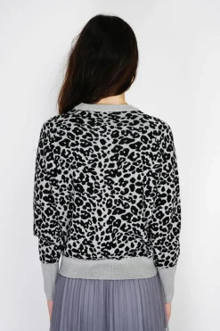 Assuili Pulls|Pull large en Cachemire mélangé col rond léopard noir