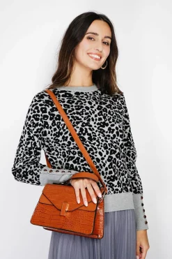 Assuili Pulls|Pull large en Cachemire mélangé col rond léopard noir