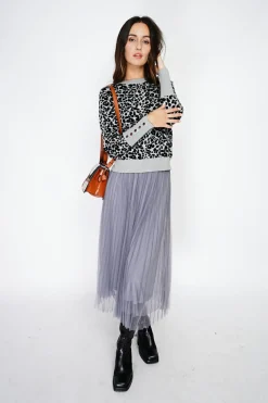 Assuili Pulls|Pull large en Cachemire mélangé col rond léopard noir