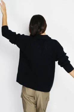 Assuili Pulls|Pull large en Cachemire mélangé col polo noir