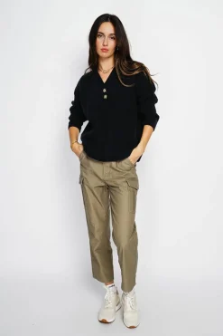 Assuili Pulls|Pull large en Cachemire mélangé col polo noir