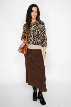 Assuili Pulls|Pull large en Cachemire mélangé col rond léopard camel/marron