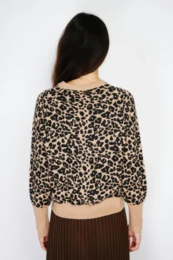 Assuili Pulls|Pull large en Cachemire mélangé col rond léopard camel/marron