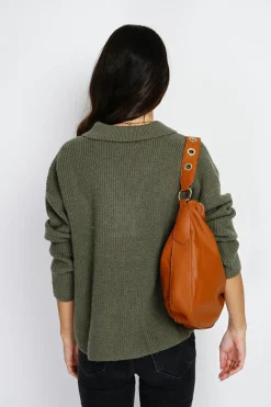 Assuili Pulls|Pull large en Cachemire mélangé col polo kaki