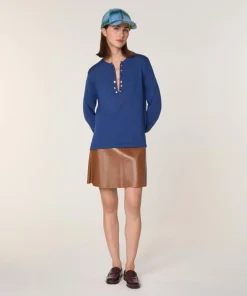 Rodier Pulls|Pull Laury-Anne 100% Laine chaine col V bleu saphir