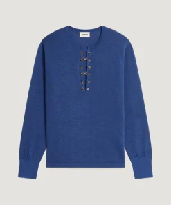 Rodier Pulls|Pull Laury-Anne 100% Laine chaine col V bleu saphir