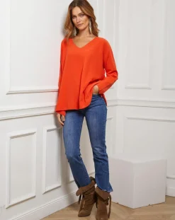 Fleur de cachemire Pulls|Pull Linoi orange