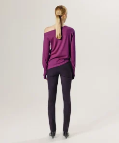 Rodier Pulls|Pull Mauricette 100% laine épaule nue asymétrique rose fuchsia