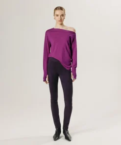 Rodier Pulls|Pull Mauricette 100% laine épaule nue asymétrique rose fuchsia